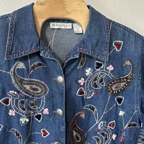 Vintage DressBarn Denim Jacket Floral Paisley Embroidered‎ Size 3X CottageCore - Picture 2 of 7